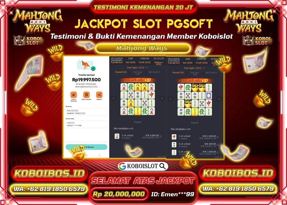 BUKTI KEMENANGAN ID Emen***99 SLOT GACOR MAHJONG WAYS 1 Rp20.000.000,- LUNAS